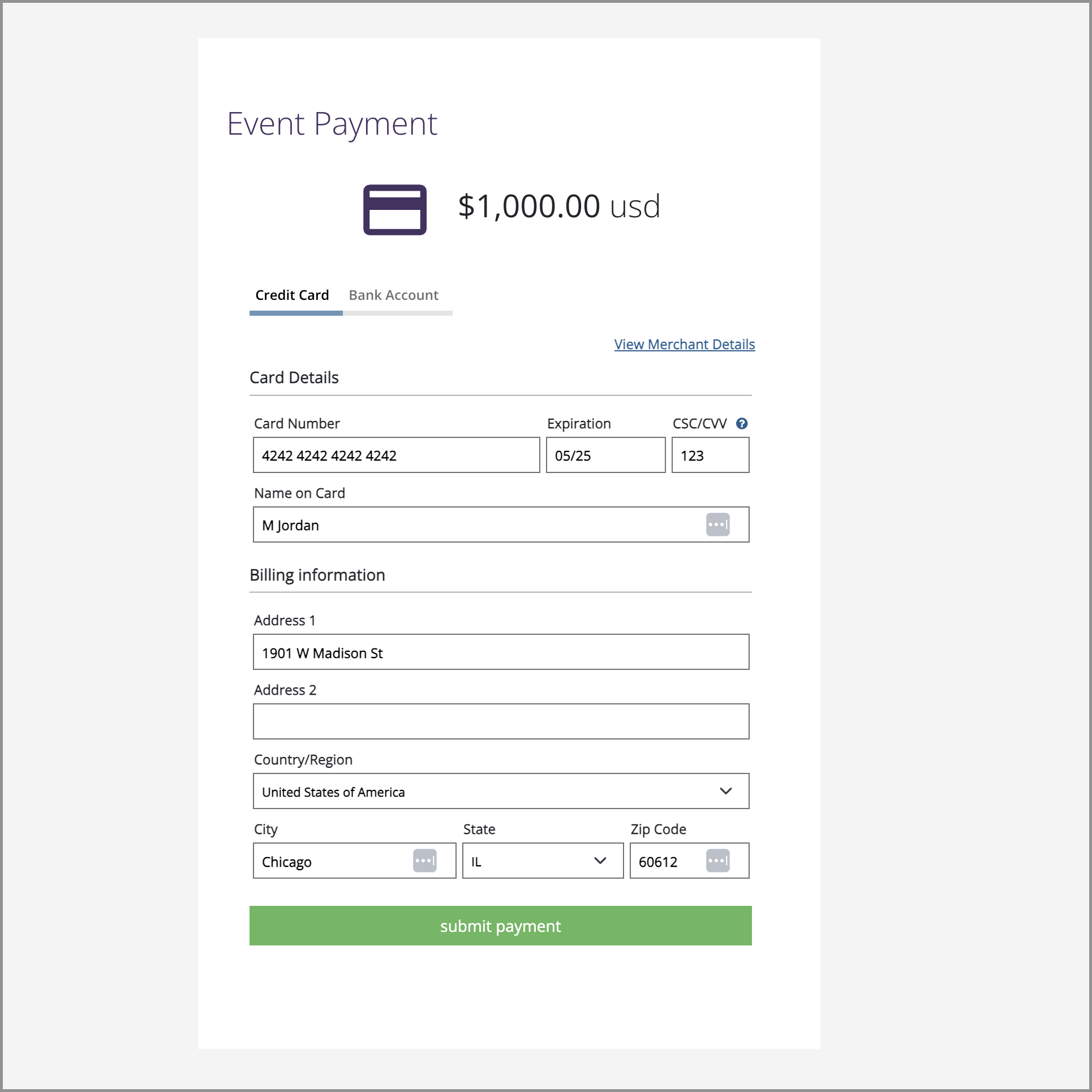 A credit card payment screen in Next Gen.